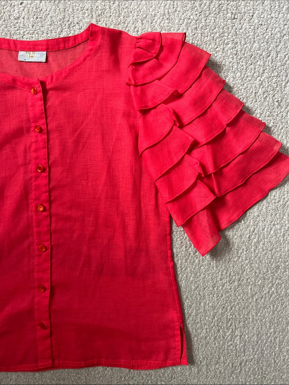 Vintage King James Ruffle Sleeve Button-Front Top California Red med